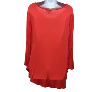 Live and Let Live Womens Crochet Tunic XL Coral Boho Cottage Lace‎ Chiffon Indie thumbnail 2