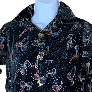 Vintage Rayna Morgan long sleeve bow print button down top‎ Black Size 10 thumbnail 2