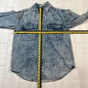 Vintage 80s Levis Sportswear Acid Wash‎ Denim Button Up Shirt Small Sequin Bow S thumbnail 15