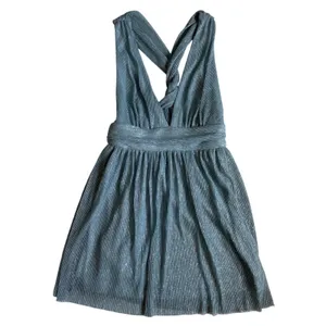 Lulus Light Blue Metallic Pleated Mini Dress V-Neck Open Back‎ 17D1756 Womens S thumbnail 4