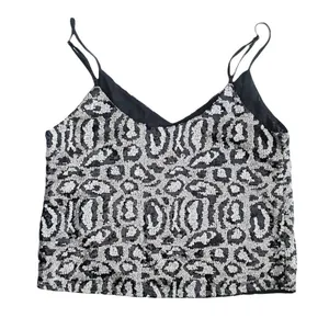 GILLI Sequin Leopard Print Crop Tank Top Camisole Black Silver Adjustable Size M thumbnail 5