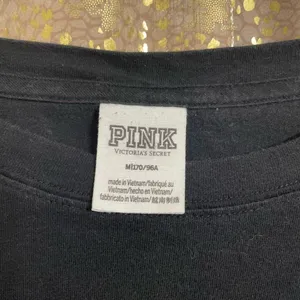 PINK Victorias Secret Black Pink Logo Cropped Long Sleeve Top, M thumbnail 3