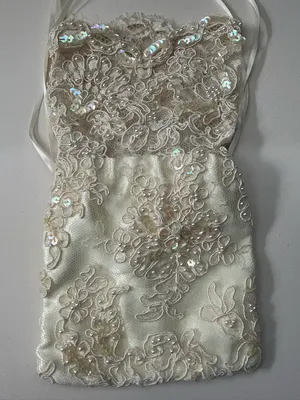 Sherry Et Cie Embellished Ivory Beaded Lace Drawstring Wedding Money Party Bag thumbnail 2