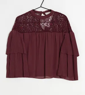 Abercrombie & Fitch Maroon Crochet Lace Pleated Sleeve Blouse thumbnail 1