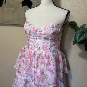 Lulus Pristine Cutie Light Pink Floral Organza Bustier Midi Dress thumbnail 4