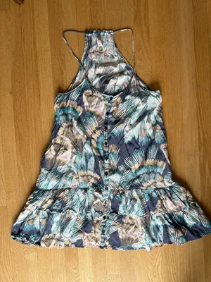 Free People Floral Halter Midi Dress in Teal, Navy, and Cream thumbnail 1