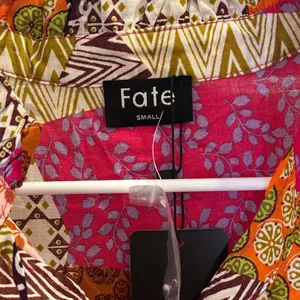 Fate Patchwork Print Blouse Boho Multicolor Long Sleeve Button Front Top Small Pink thumbnail 2
