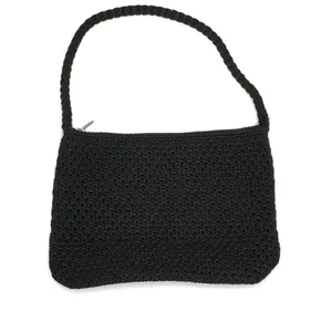 The Sak Black Macrame Tote Purse Shoulder Bag Medium Zipper Closure Boho Chic thumbnail 4