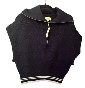 Maeve by Anthropologie Size Large Navy Blue Quarter-Zip Sweater Tee NWT thumbnail 1
