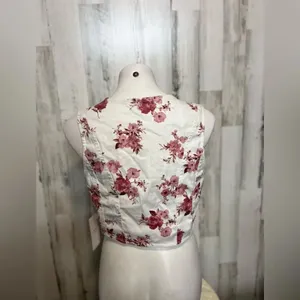 Blashe Floral Lace-Up Corset Crop Top XL White Pink Sleeveless Cottagecore thumbnail 4