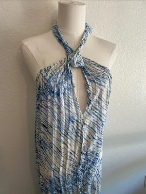 ELAN Stripe Halter Maxi Dress - Blue Sahara, Large, NWOT thumbnail 5