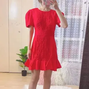 C/meo Collective Pronounce Short Sleeve Mini Dress in Red with Lace Embroidery thumbnail 5