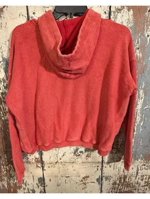 Aerie red ribbed cropped hoodie, size XS thumbnail 3
