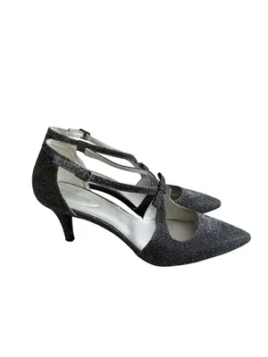 BANDOLINO Black Silver Metallic Kitten Dress Heels Size 10 thumbnail 4