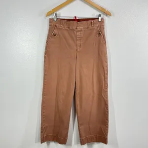 Spanx Stretch‎ Twill Cropped Wide Leg Pant Bronze Glow Orange Large High Rise thumbnail 2