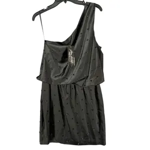 Allen Schwartz Prive Dress 12 Black Jeweled One Shoulder Blouson Evening Party‎ thumbnail 3
