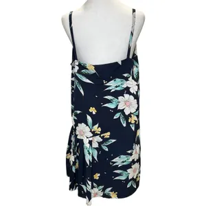 FRNCH Navy Blue Floral Spaghetti Strap Dress‎ Large Lined Pleated Shift thumbnail 3
