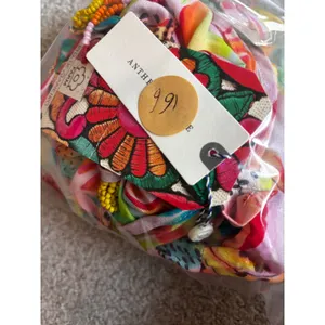 NWT Farm Rio Anthropologie Wrap Top XL Multi Tropical Fruit Beaded Tassel Summer thumbnail 14