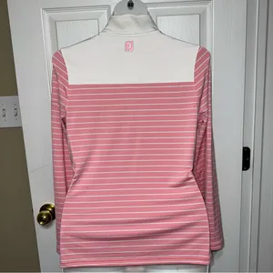 FOOTJOY Quarter Zip Pullover Top Size M Pink White Striped Long Sleeve Workout thumbnail 3