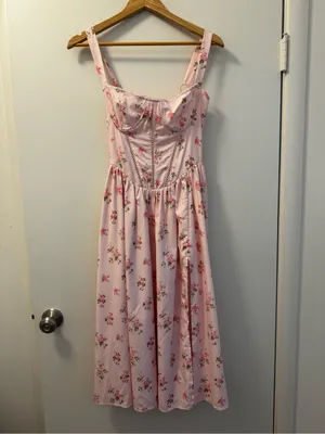 Amazon Floral Pink Corset Midi Dress with Side Slit thumbnail 2