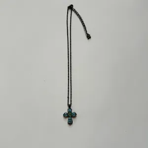 Beaded Cross Necklace in Turquoise Blue thumbnail 6
