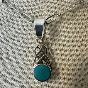 Sterling Silver Celtic Knot Pendant Necklace with Turquoise-Colored Stone thumbnail 2