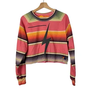 Aviator Nation Serape Bolt Rainbow Stripe Cropped Sweatshirt S‎ thumbnail 2