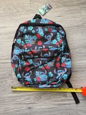 Disney Black Backpack with Blue Stitch and Red Floral Accents thumbnail 4