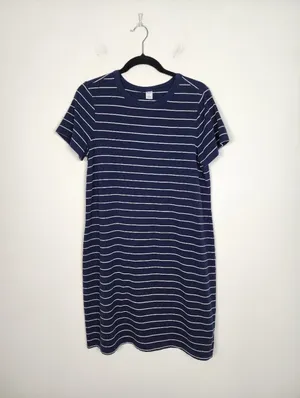 Old Navy Blue Striped Cotton Blend Dress L thumbnail 3