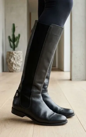 Franco Sarto Tahini Black Leather Women's Fashion Riding Knee Boots size 6.5 thumbnail 1