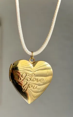 Handmade “I love you” gold tone stainless steel heart locket charm necklace 🍃🩵 thumbnail 1