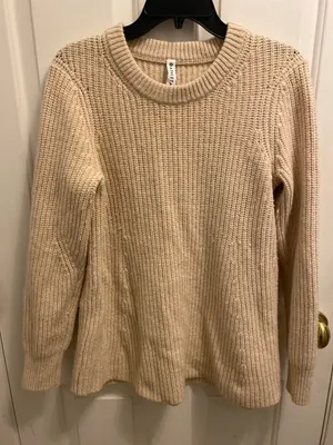 Athleta Hawthorn Textured Crew Sweater Women's Large Merino Wool Blend Coconut thumbnail 1