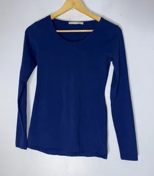 peruvian connection Xs‎ Blue Long Sleeve Round Neck Top thumbnail 1
