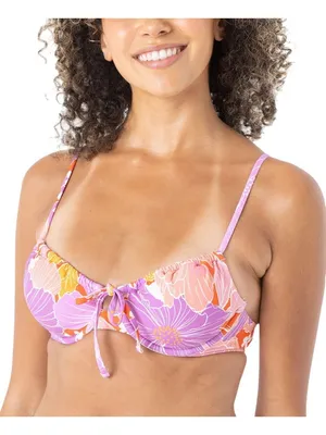 NWT Roxy Floral Bikini Top with Tie Front 19810862714 Lilac Purple Multi L thumbnail 1