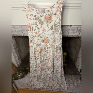 Frye Floral Maxi Dress Large Cream Pink Boho Cottagecore Sleeveless Button Front thumbnail 3