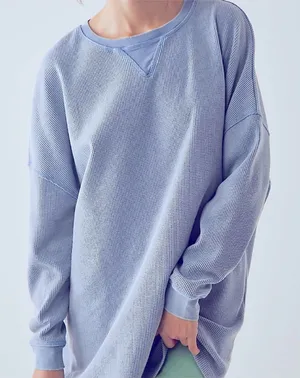 Free People Intimately Early Night Thermal Pullover Long Sleeve Light Blue Small thumbnail 1