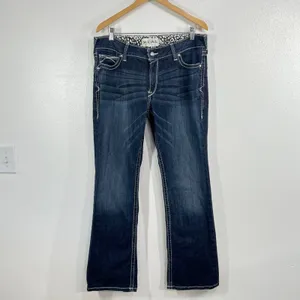 ARIAT R.E.A.L. Lakeshore Low Rise Rosy Bootcut Denim Jeans Womens 34R Whipstitch thumbnail 3