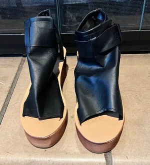 Black Wedge Pleather Sandals Size 7 thumbnail 2