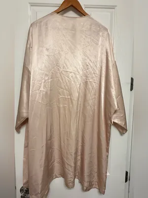 Vintage Val Mode Lingerie Pink Satin Embroidered Kimono Robe - Plus Size 2X thumbnail 2
