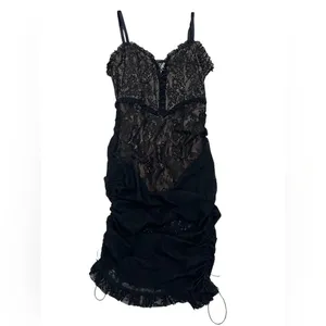 For Love And Lemons Gracie Lace Slip Dress Black Sheer Dark Romantic Corset S thumbnail 6