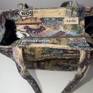 JADE Route 66 Tapestry Tote Bag- 12. x 12in.- Zipper Compartments Vintage thumbnail 2