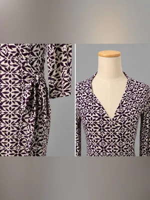 Diane Von Furstenberg Purple and Cream Floral Wrap Midi Dress thumbnail 3