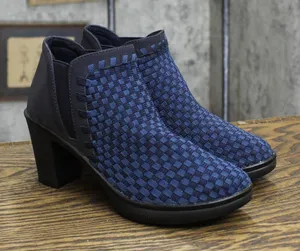 Steven by Steve Madden Enda Cross Weave Block Heel Booties Navy Blue 6.5 thumbnail 1
