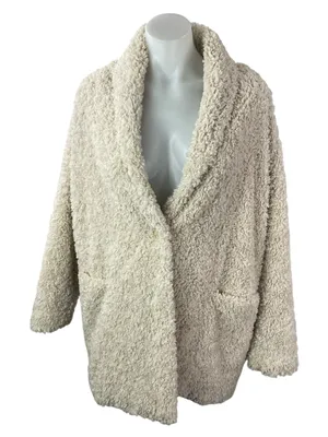 Aritzia Wilfred Cream Faux Fur Robe Collar Long Sleeve Cardigan Coat Jacket Sz S thumbnail 1