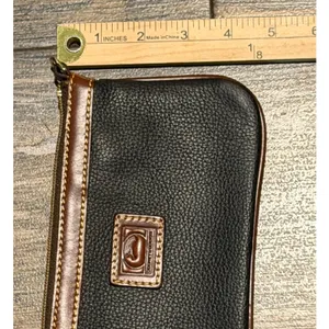 Dooney & Bourke Black Pebbled Leather Wristlet Clutch Brown Trim Purse Slim thumbnail 5