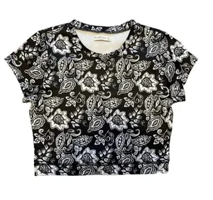 Abercrombie & Fitch Black And White Paisley Bandana Cropped Shirt Size M thumbnail 1