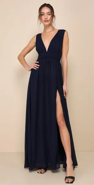 NWT Lulus Heavenly Hues Navy Slit Bridesmaid Maxi Dress thumbnail 1