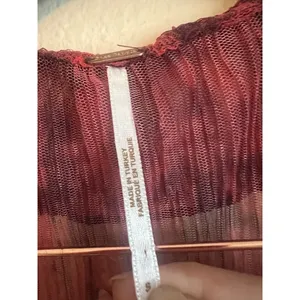 Free People Size S Red Semi Sheer‎ Y2K Whimsy Romance burnout top thumbnail 2