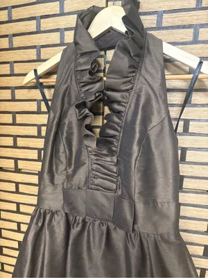Alfred sung brown ruffle halter dress size 8 thumbnail 3