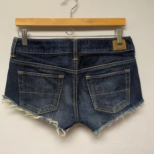 American Eagle Blue Micro Denim Jean Shorts Distressed Frayed Hem‎ Junior Sz 25 thumbnail 4